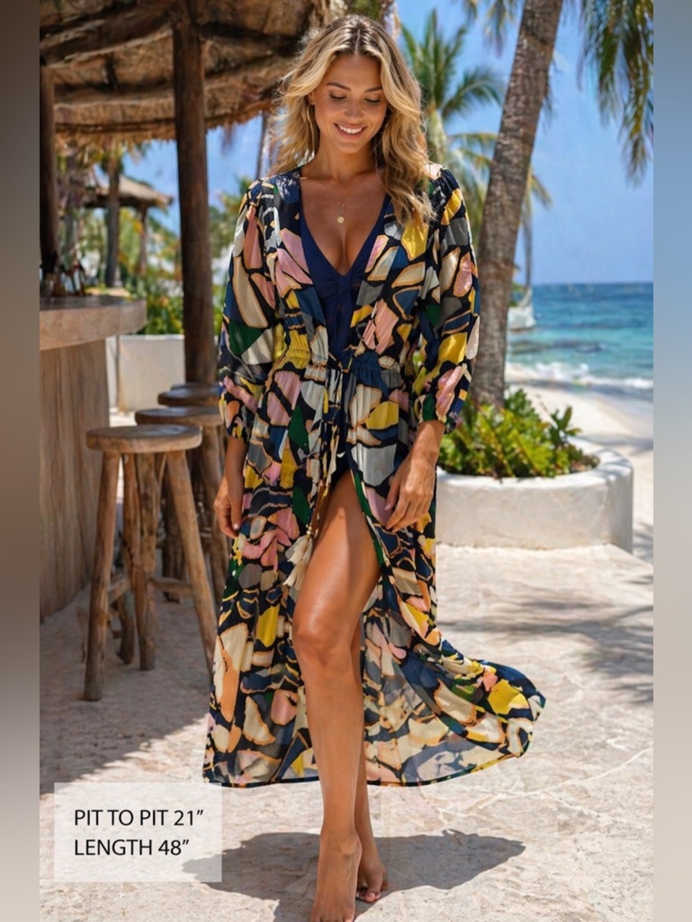 Free Destination Beach Maxi Cover Up Dress S M L Cotton Tassel Resort Boho Print